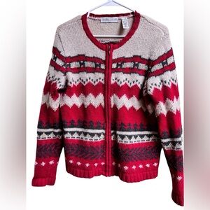 Valerie Stevens Red Christmas Sweater Cardigan Wool Angora Mohair Blend Sz S
